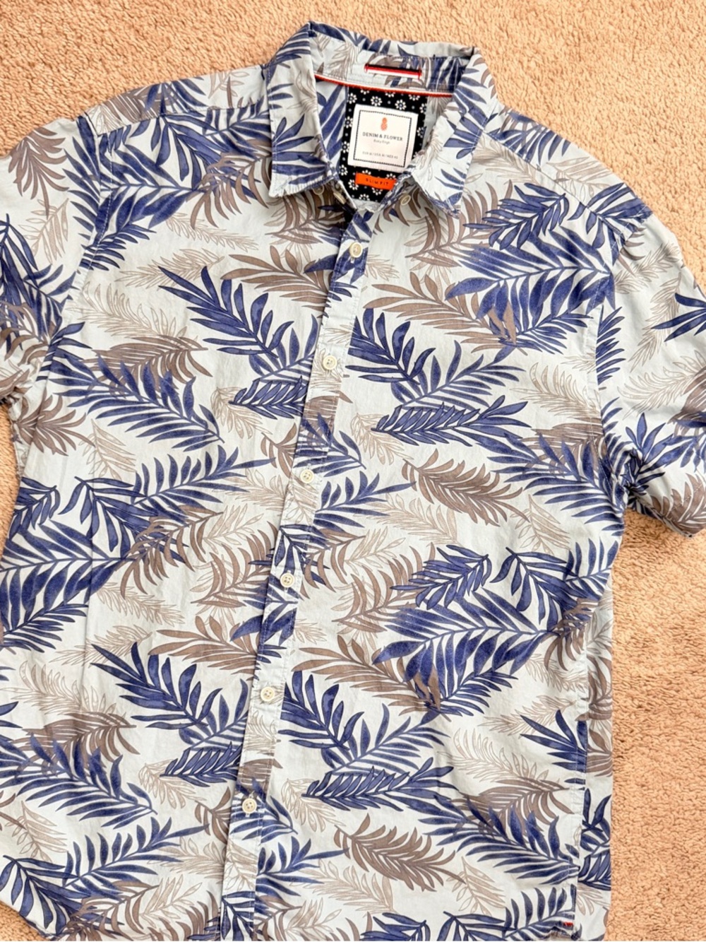 Denim & Flower Ricky Singh Slim Fit Palm Leaf Button Down Shirt